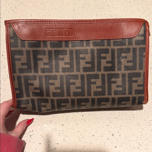 Fendi Handbags - Vintage Fendi Zucca leather and canvas Monogram Brown and Black makeup case
